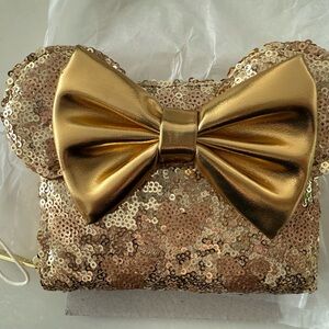 Loungefly Disney Parks Gold Sequin Minnie Bow Wallet with Hidden Mickey